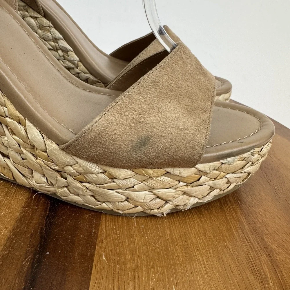 New Womens BP Ginny Brown Faux Suede Braided Espadrille Wedges Sandals Size 11 M